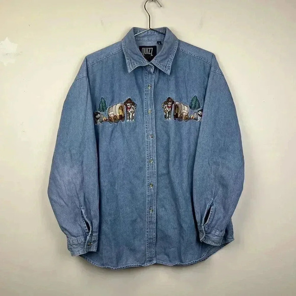 Vintage QUIZZ Denim Shirt with Embroidery Western - Picture 1 of 8